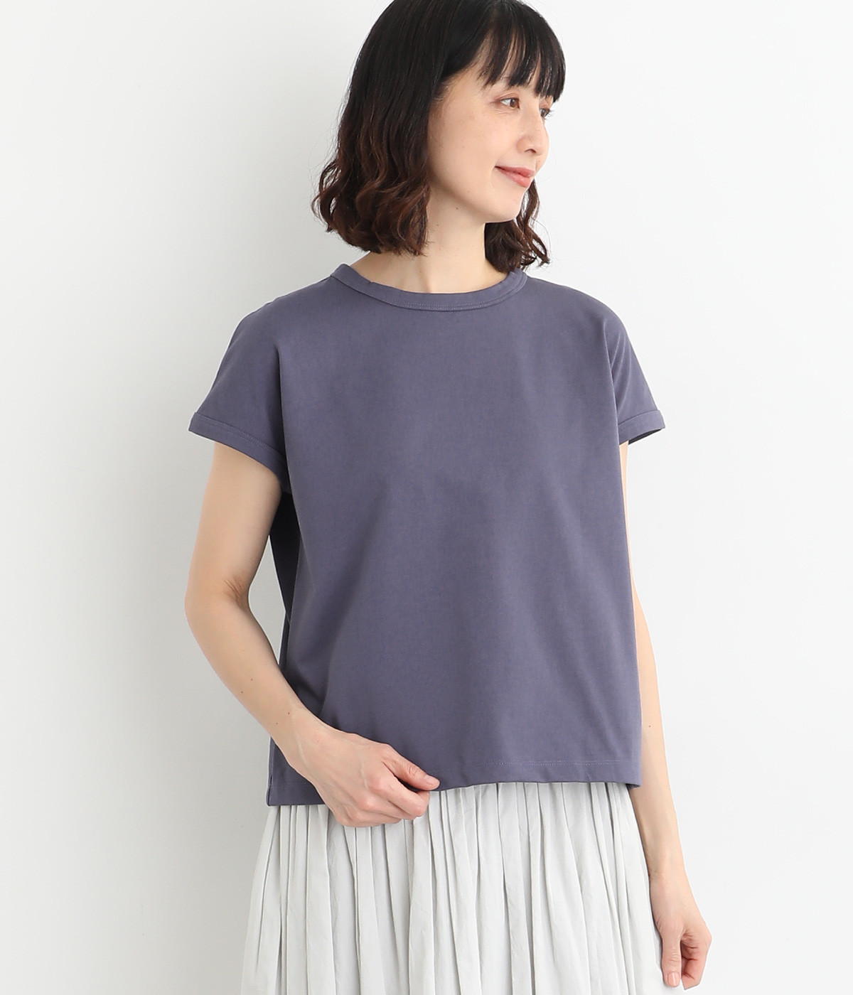UVカット&クール バックラインフレンチスリーブTシャツ(ダークブルー-ONESIZE)