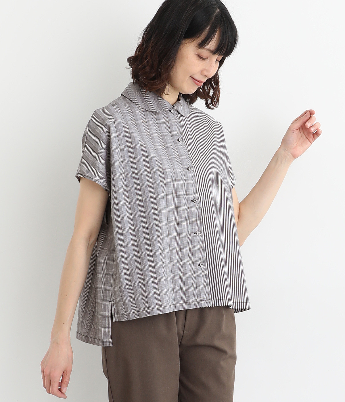 misc ronde フレンチスリーブブラウス(グレンチェック-ONESIZE)