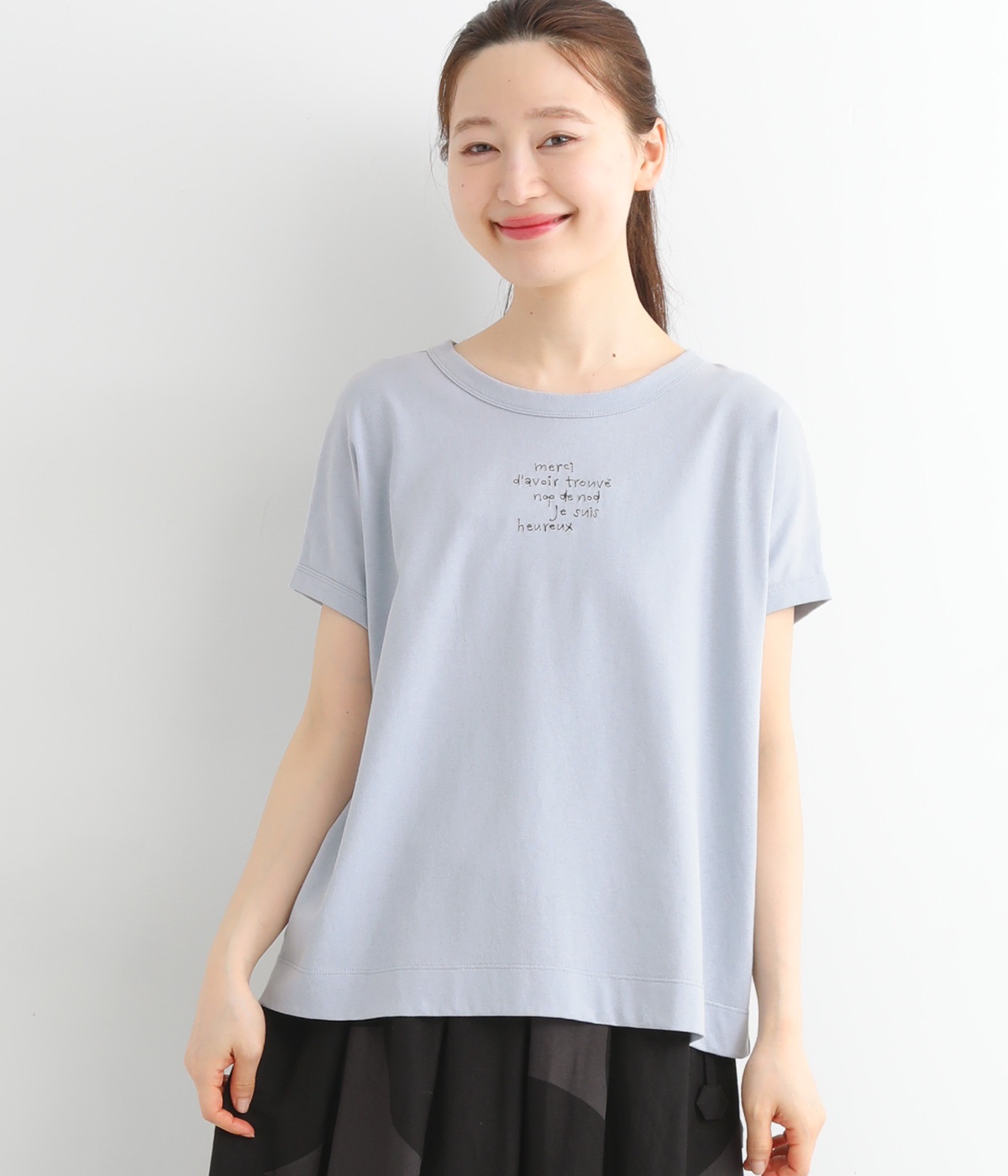 USコットン書き文字ロゴ刺繍フレンチT(ブルー-ONESIZE)