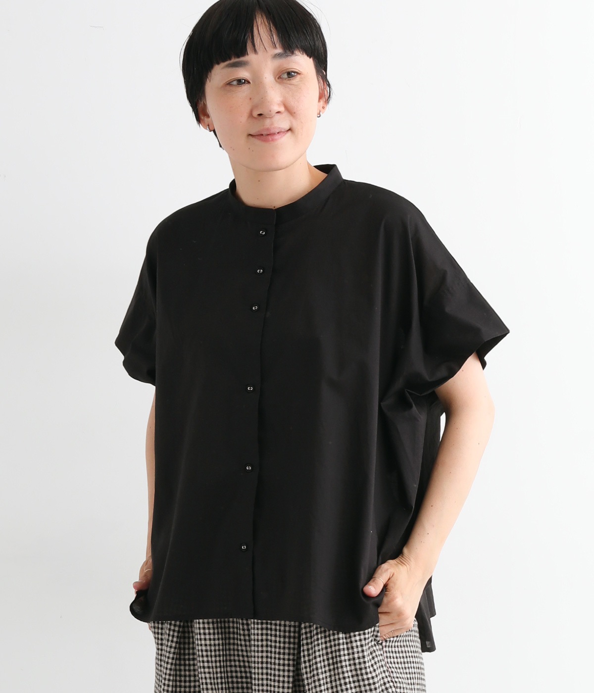 Cielタックショルダースタンドカラーシャツ(ブラック-ONESIZE)