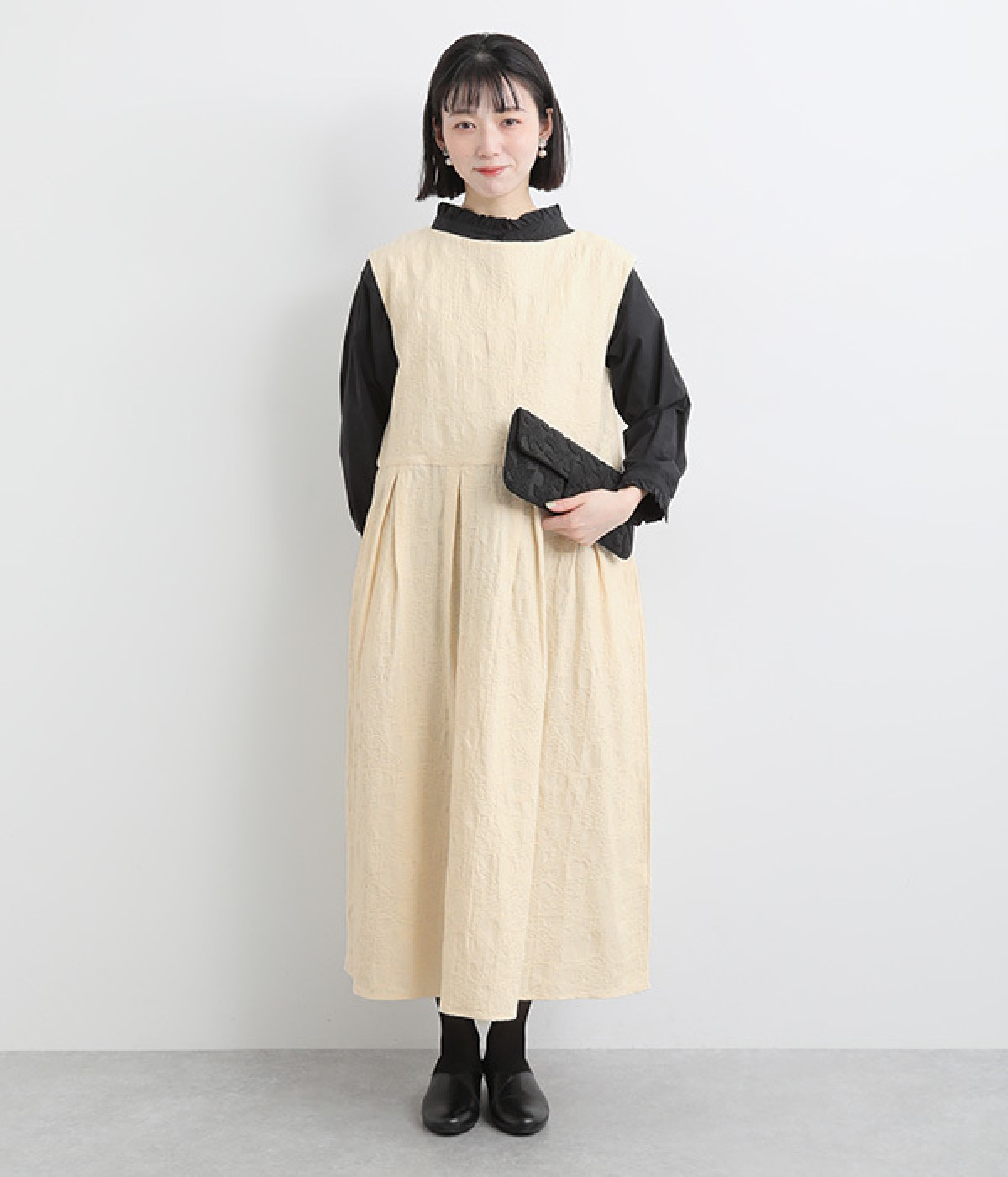 コットンリネンジャカード2wayノースリーブワンピース(キナリ-ONESIZE)