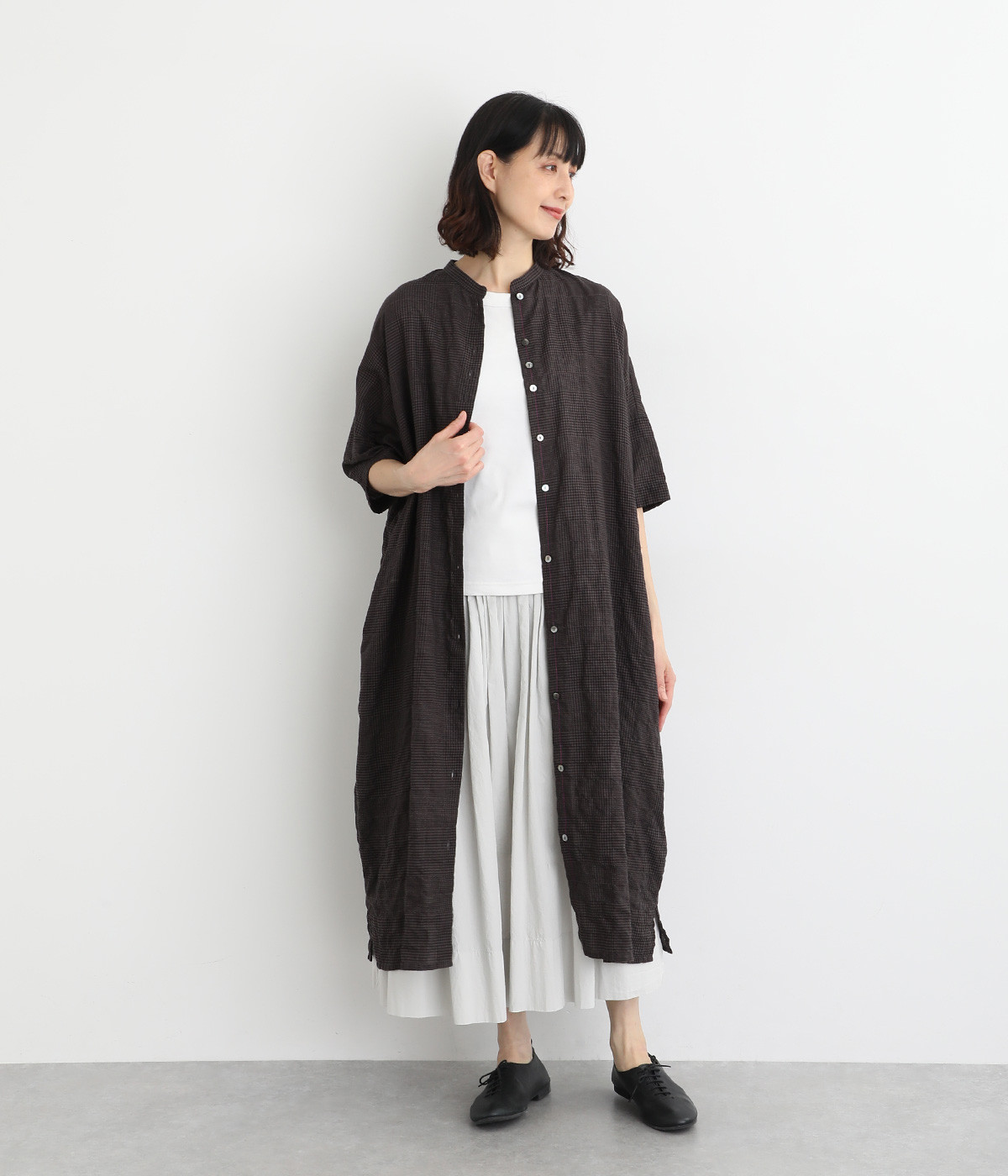 Clocheふんわりグレンチェック2wayワンピース(ダークグレー-ONESIZE)