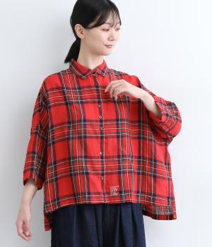 Ciel リネンタータンチェック　六分袖シャツ(レッド-ONESIZE)