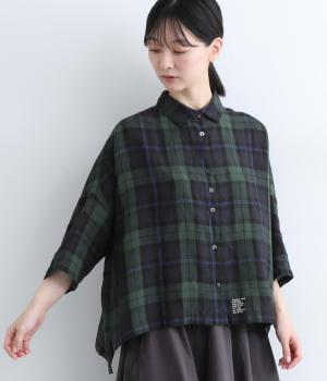 Ciel リネンタータンチェック　六分袖シャツ(ネイビー-ONESIZE)