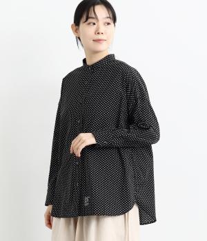 バンドカラー袖刺繍シャツ(ドット-F)