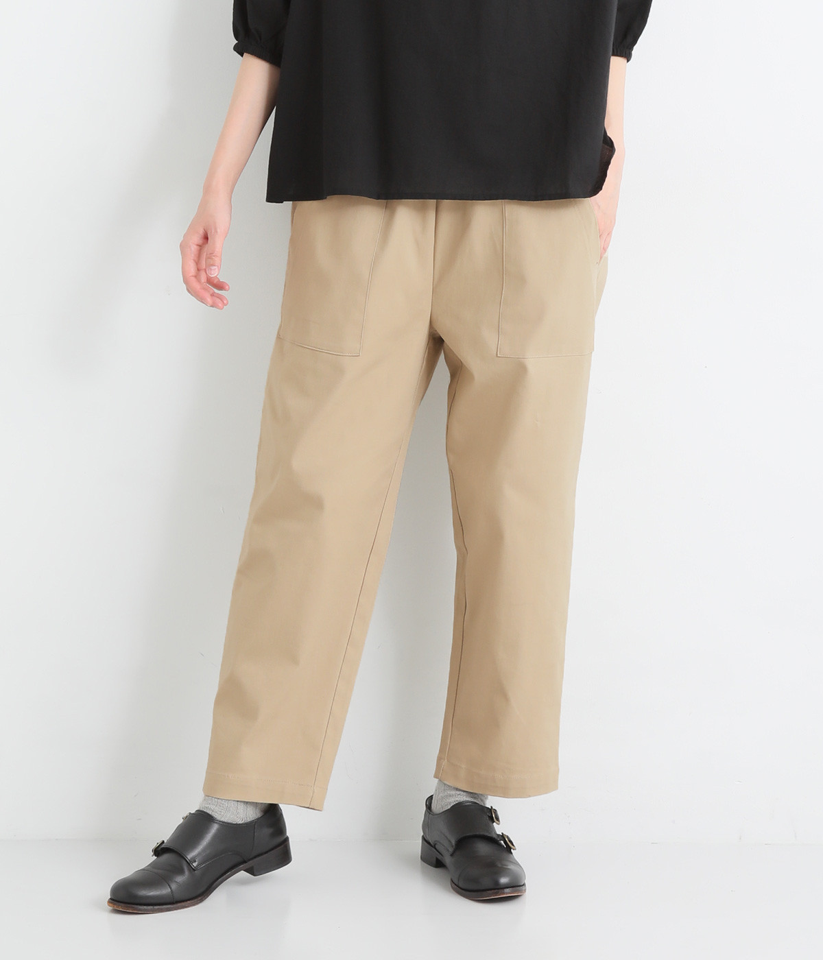 ストレッチツイル ベイカーポケットパンツ(サンド-ONESIZE)