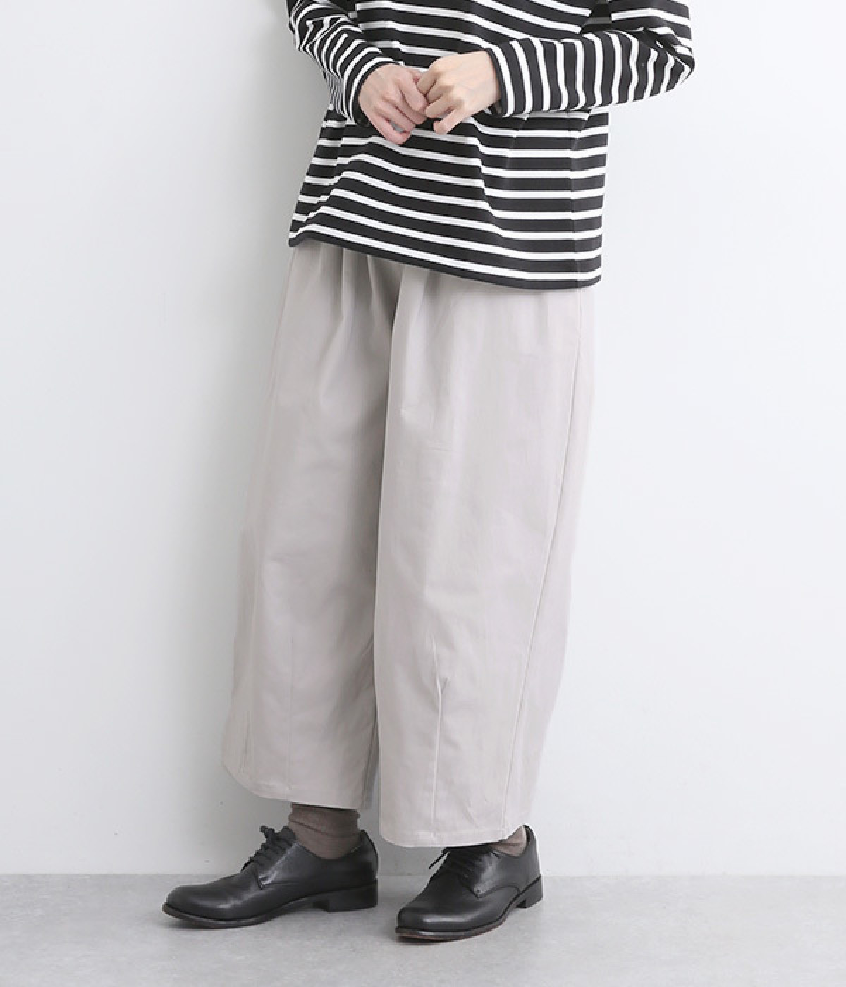 ストレッチツイル ワイドコクーンパンツ(グレー-ONESIZE)