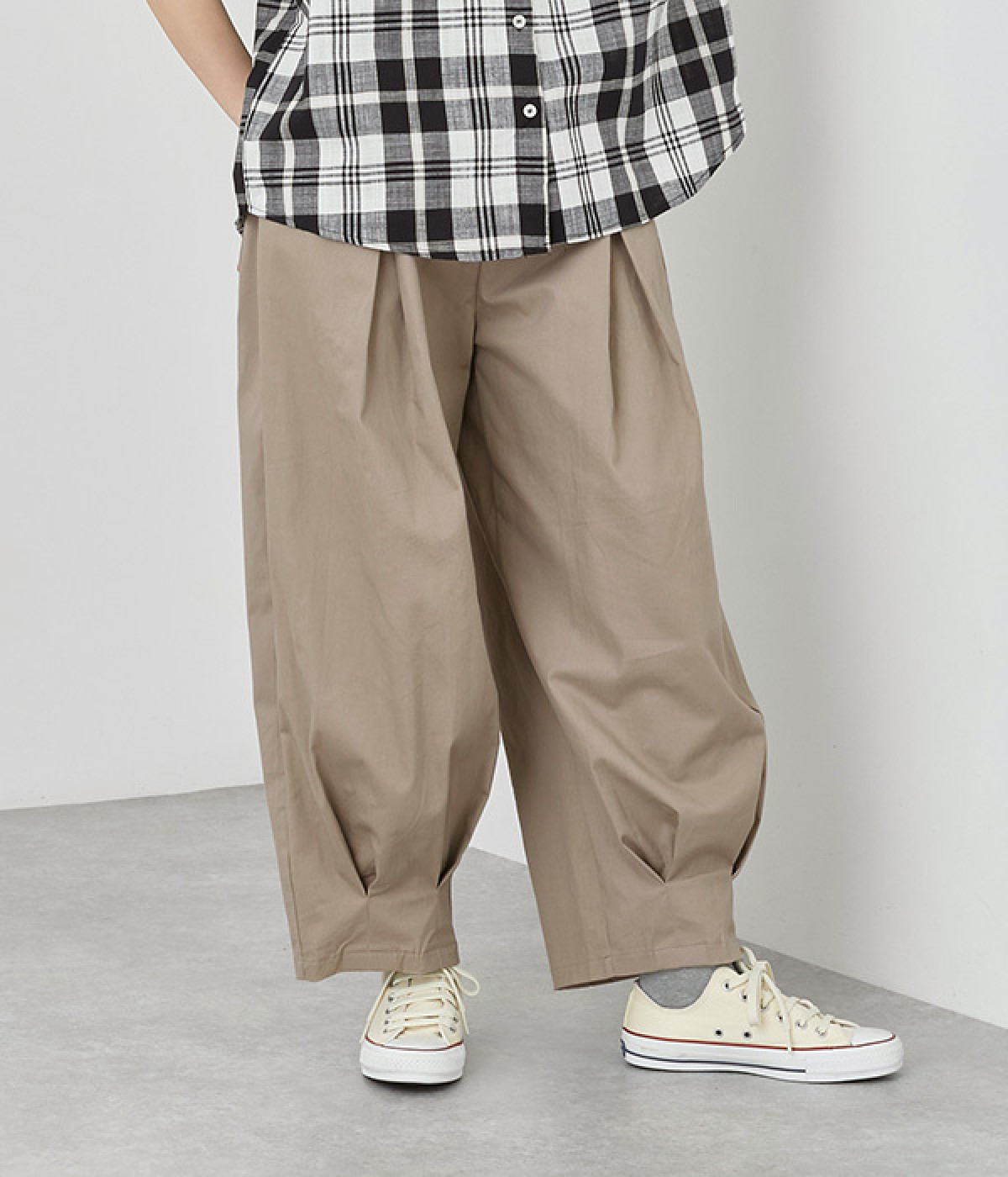 ストレッチツイル バルーンパンツ(グレージュ-ONESIZE)