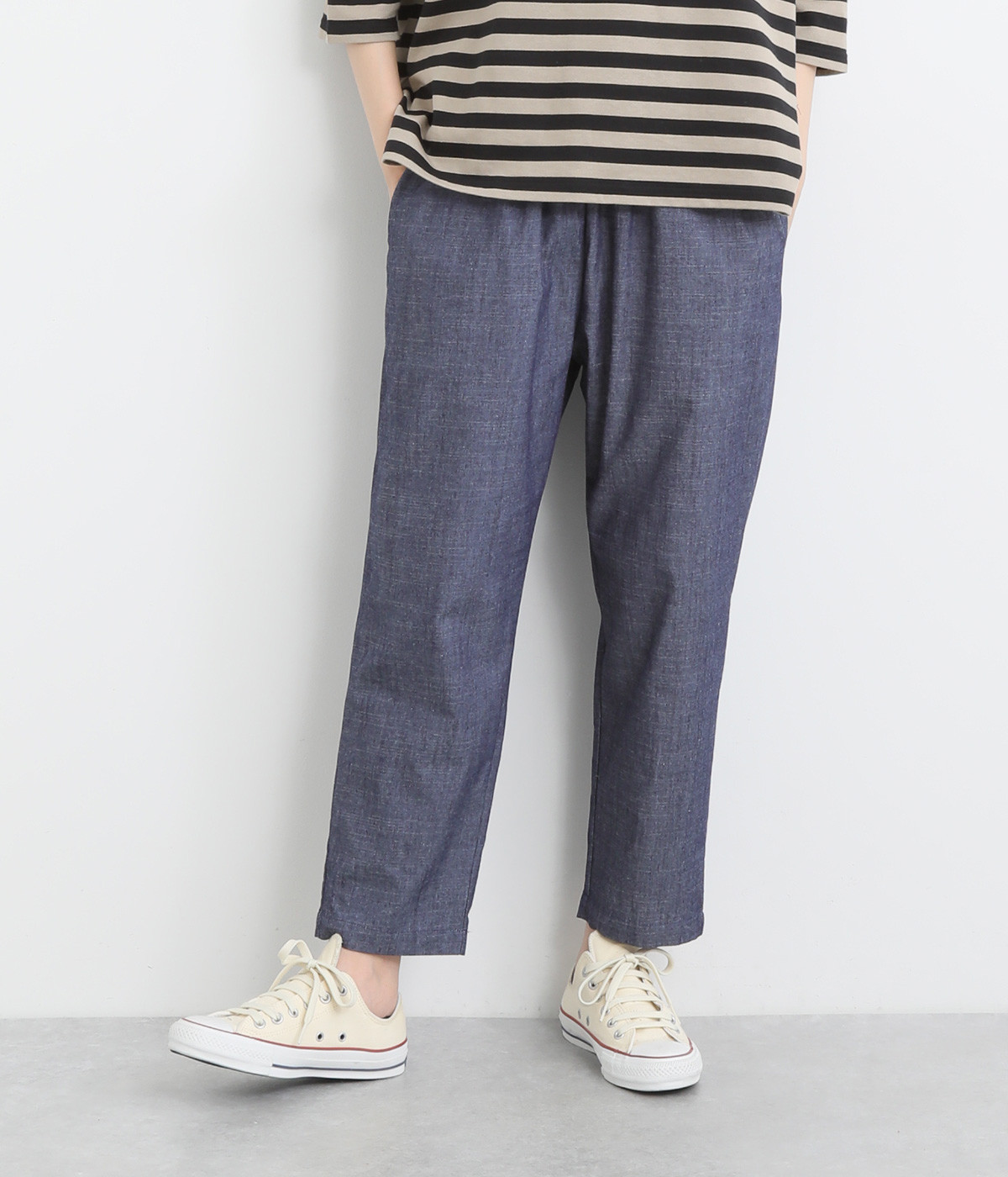 ライトデニム テーパードパンツ(ネイビー-ONESIZE)