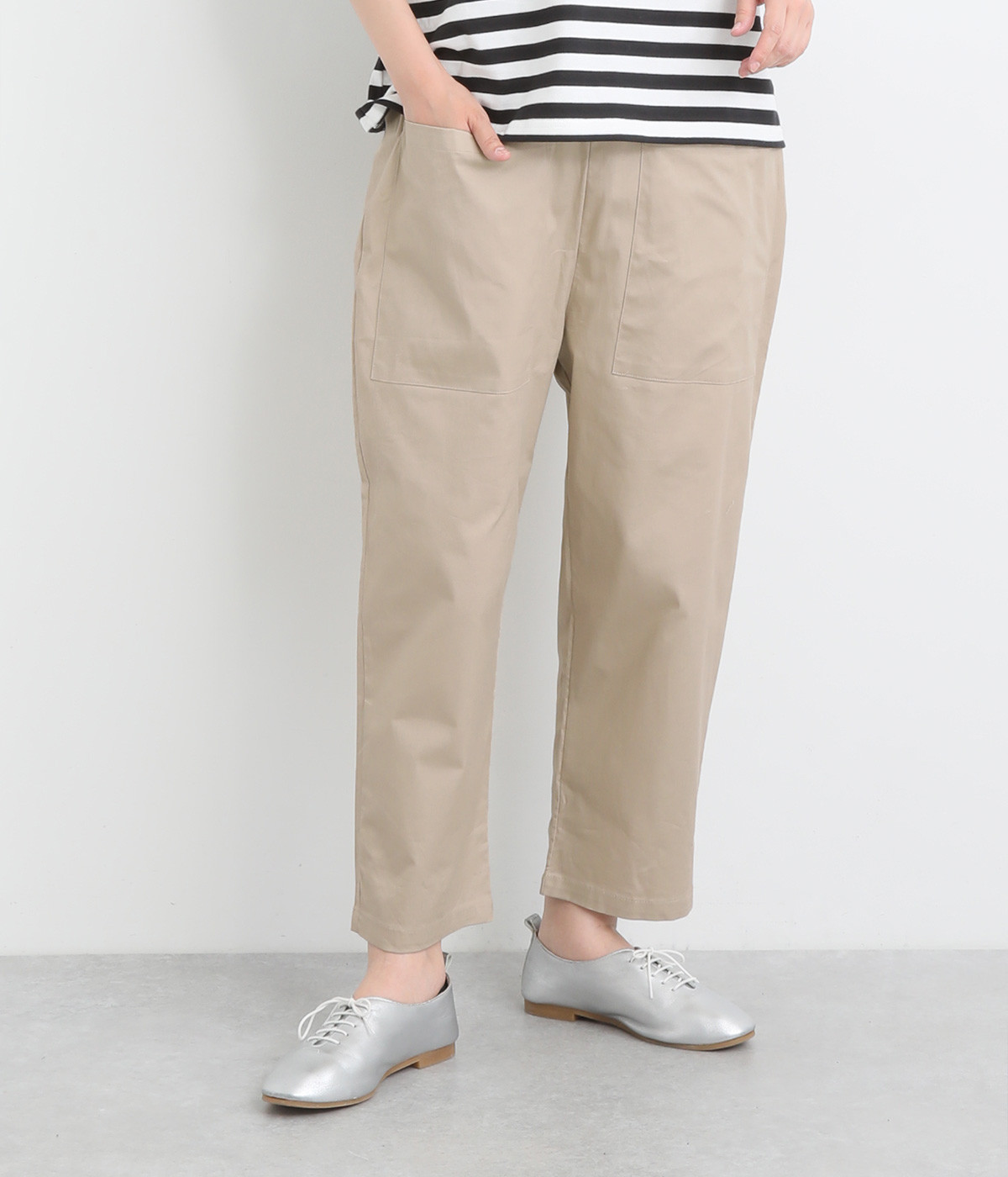 ストレッチツイル フロントポケットパンツ(ベージュ-ONESIZE)