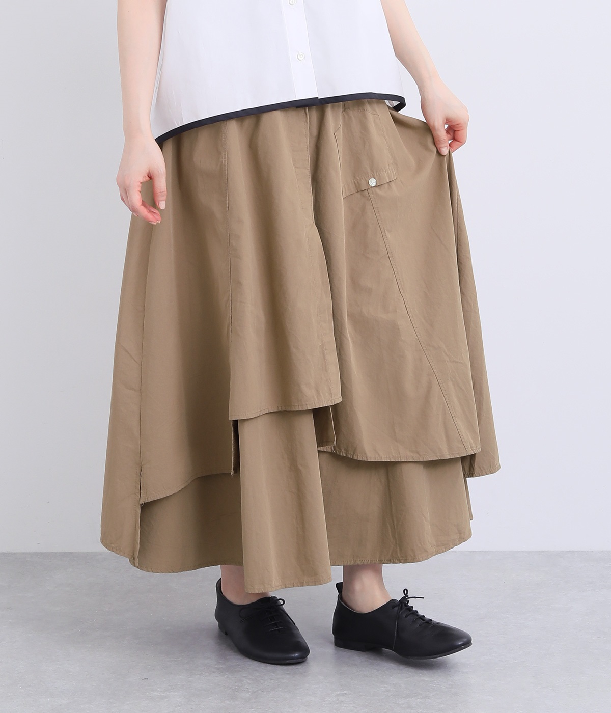 コットン シャツ風レイヤードスカート(コーヒー-ONESIZE)