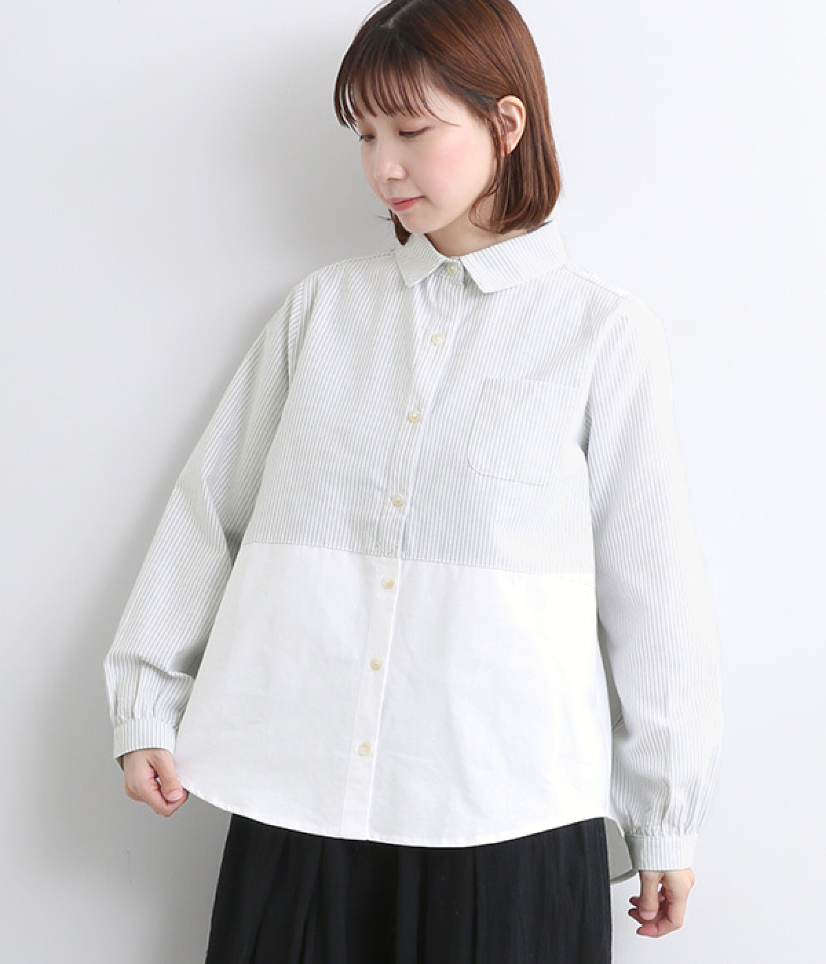 ストライプ×オックス 切り替えシャツ(ホワイト-ONESIZE)