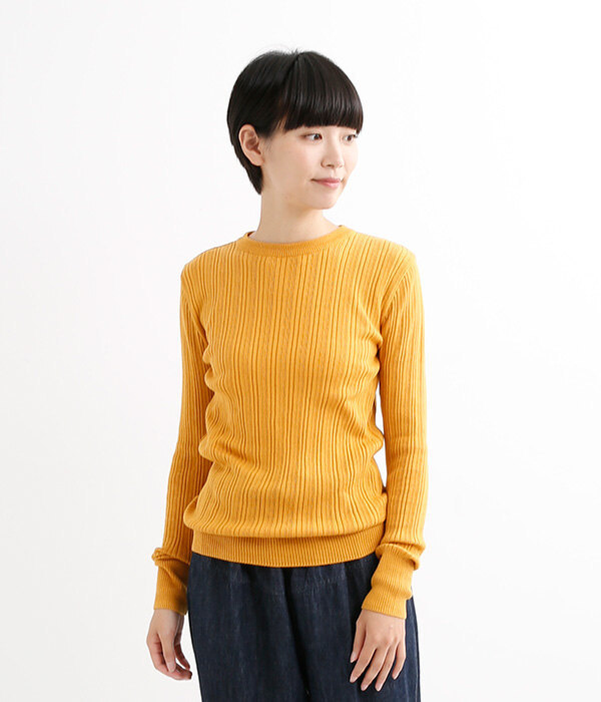 ランダムリブクルーネックプルオーバー(マスタード-ONESIZE)