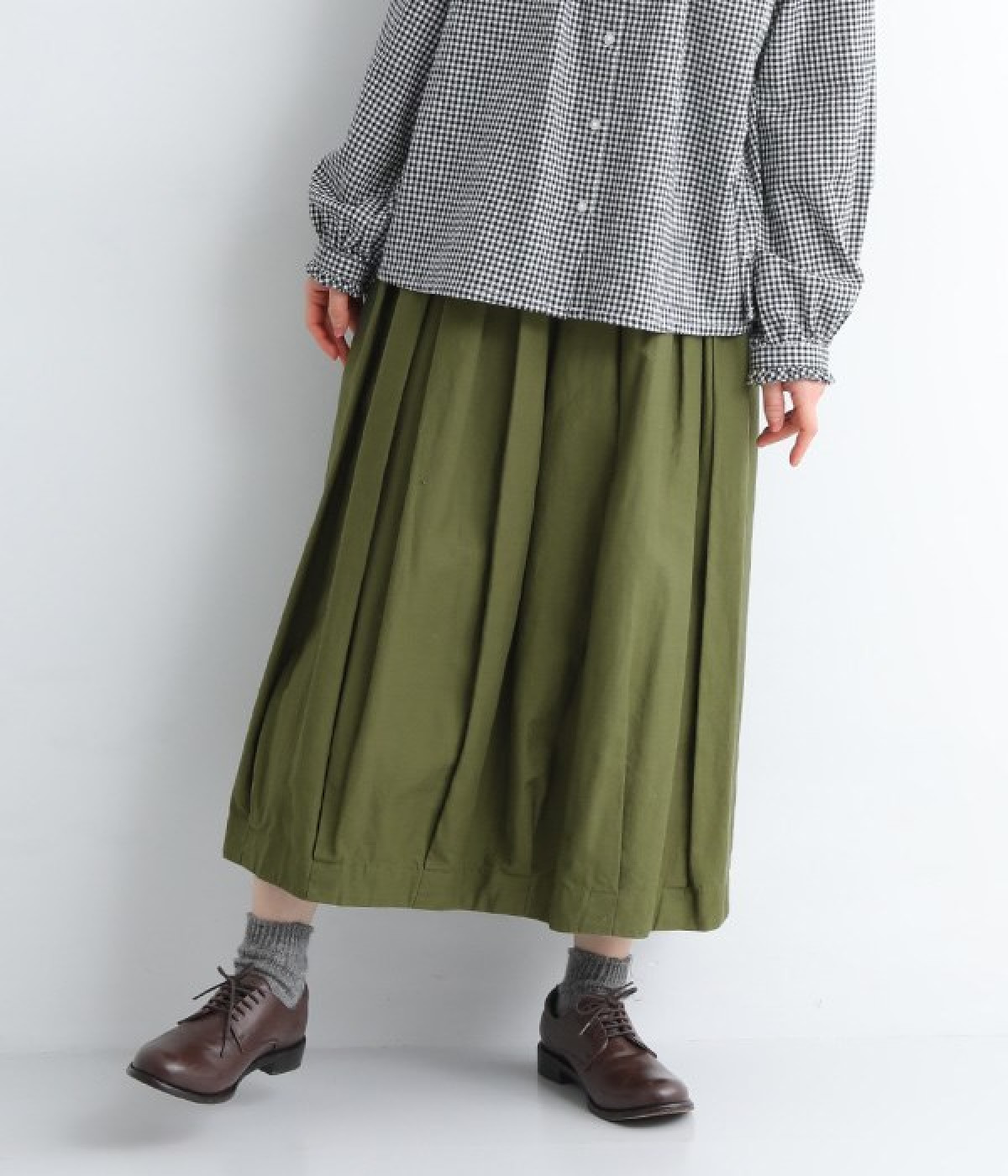 リネンコットン　バルーンスカート(カーキ-ONESIZE)