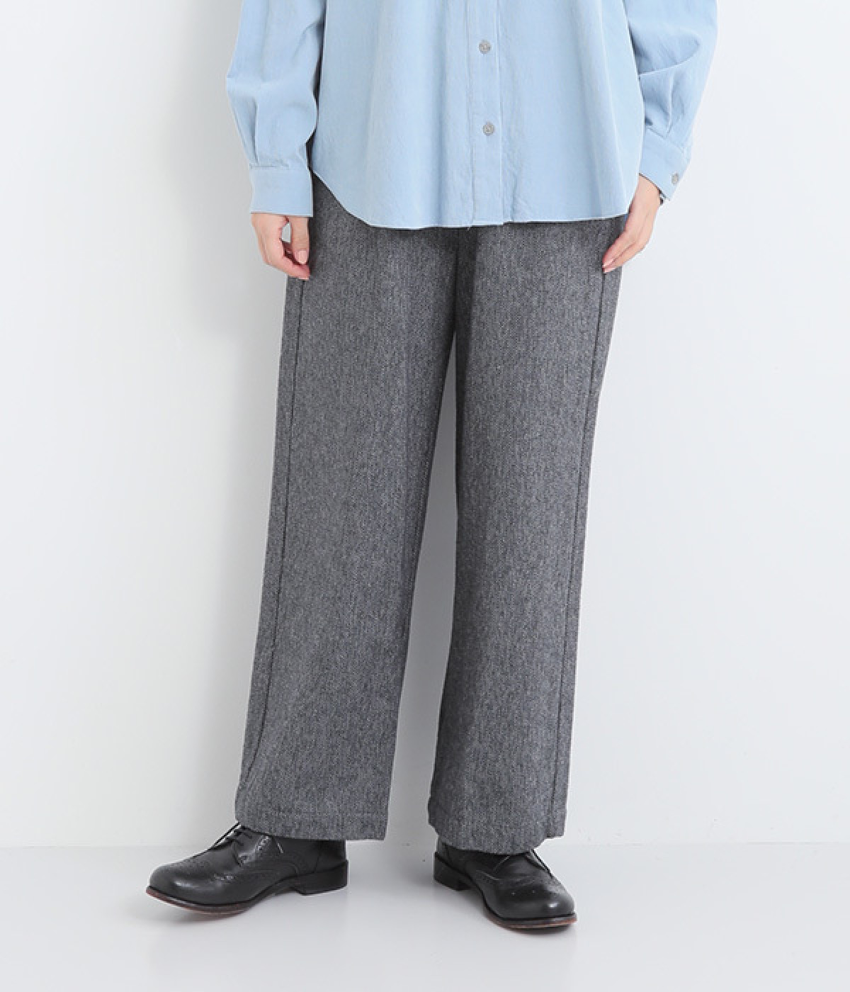 コットンツイード3つ杢ワイドパンツ(グレー-ONESIZE)