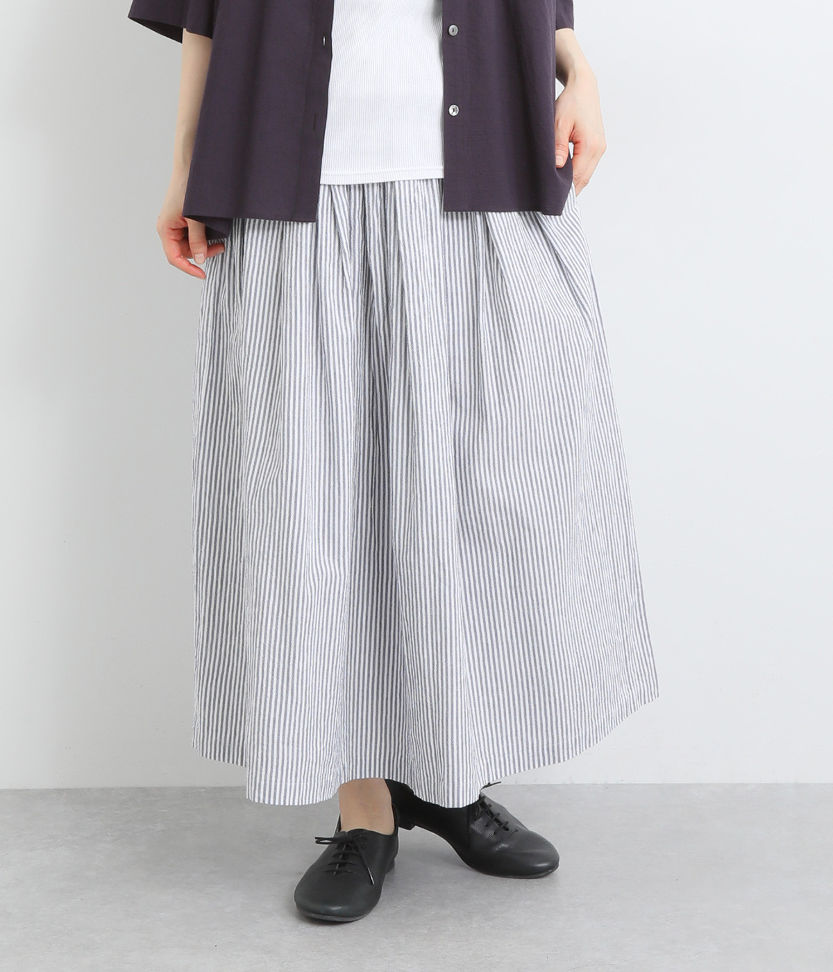 コットンタックロングスカート(ストライプ(中)-ONESIZE)