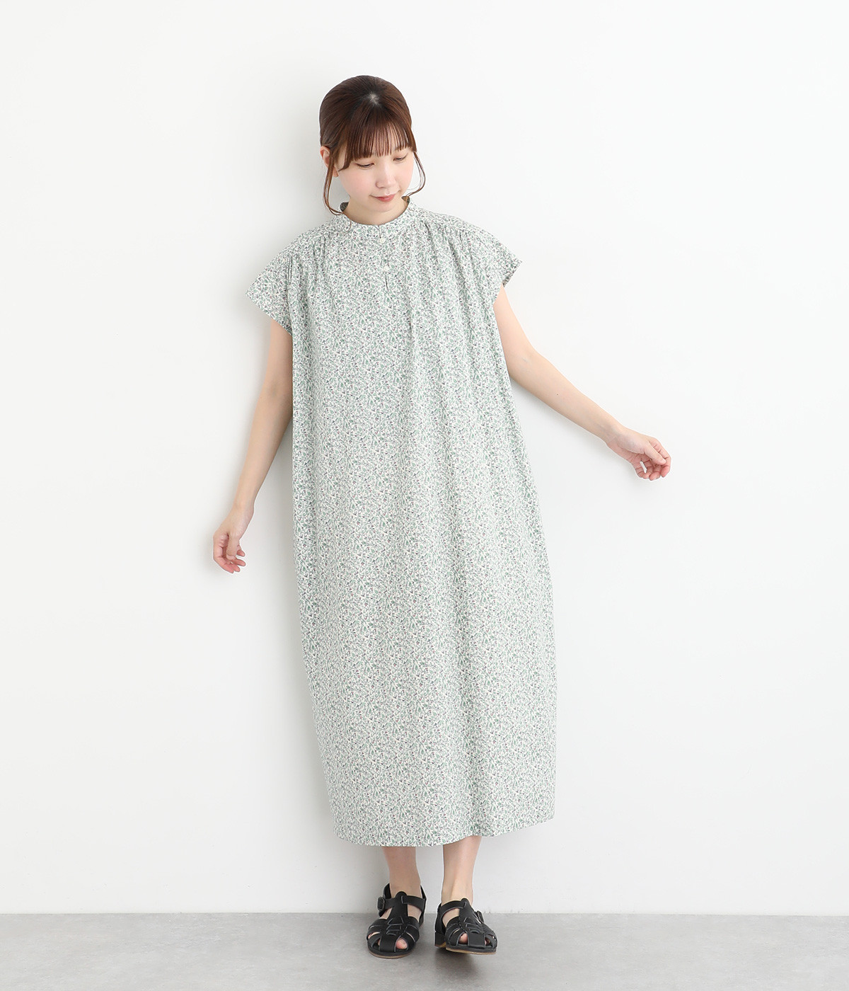 コットン鳥と実プリントワンピース(ベージュ-ONESIZE)