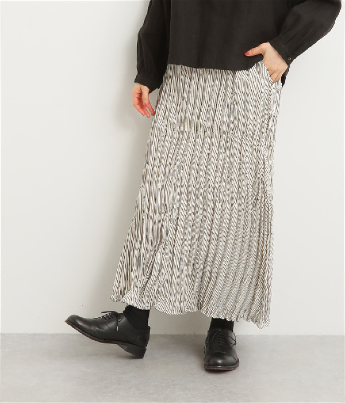 デニム クリンクルワッシャー加工フレアスカート(アイボリー-ONESIZE)