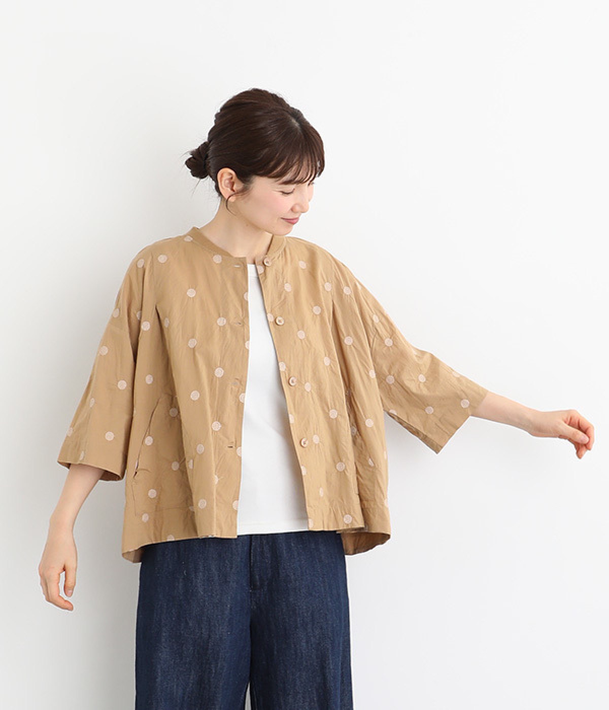 キャンブリック ドット刺繍ジャケット(ベージュ-ONESIZE)