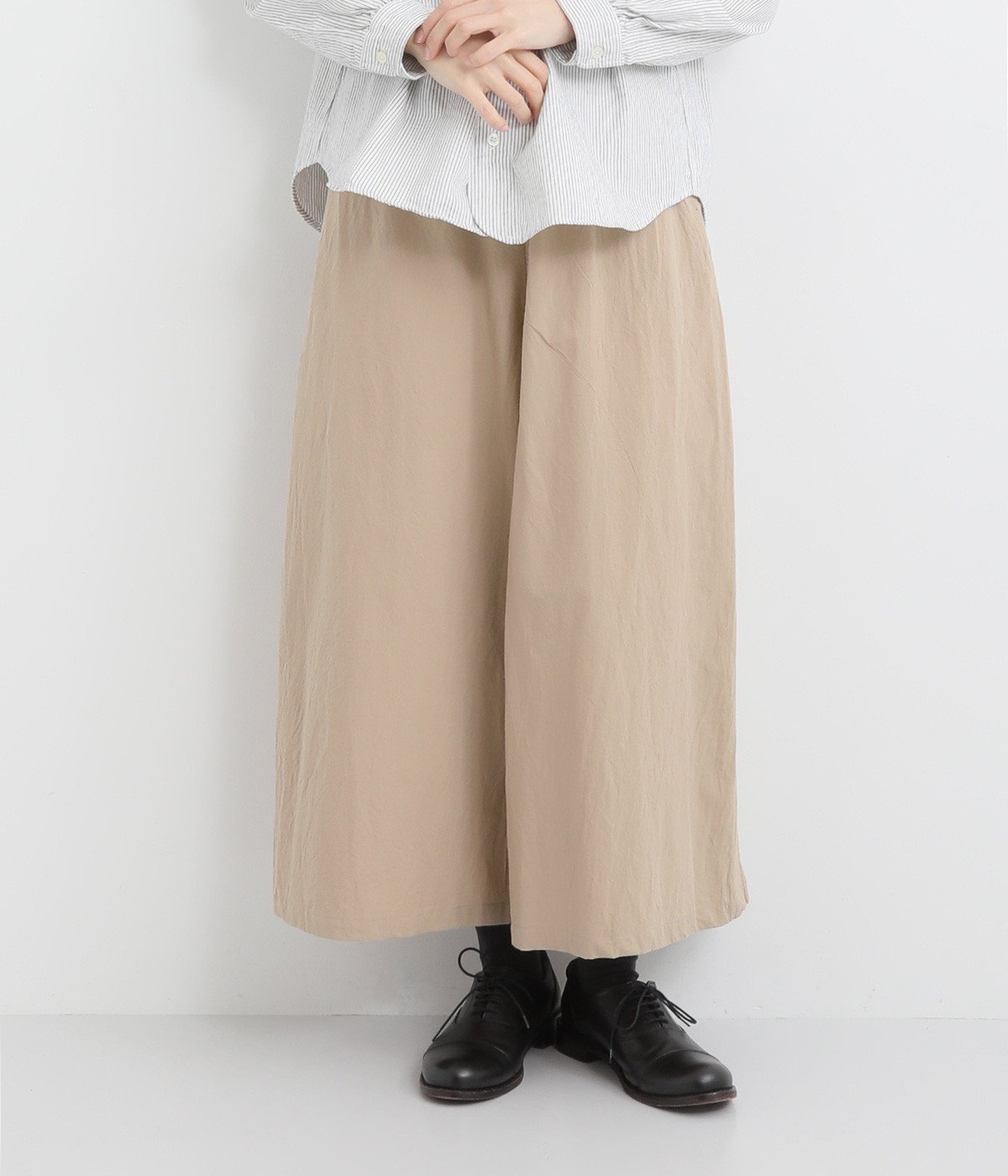 コットン 9分丈ワイドパンツ(ベージュ-ONESIZE)