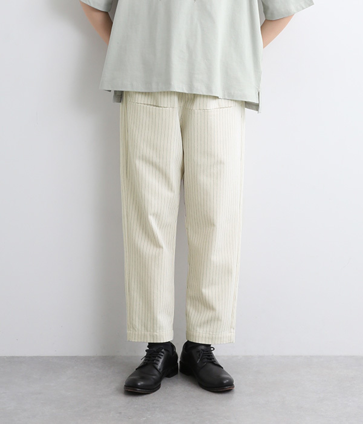ツイル 9分丈テーパードパンツ(ストライプアイボリー-ONESIZE)