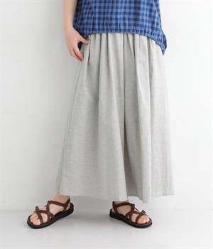 コットンリネン 9分丈タック入りワイドパンツ