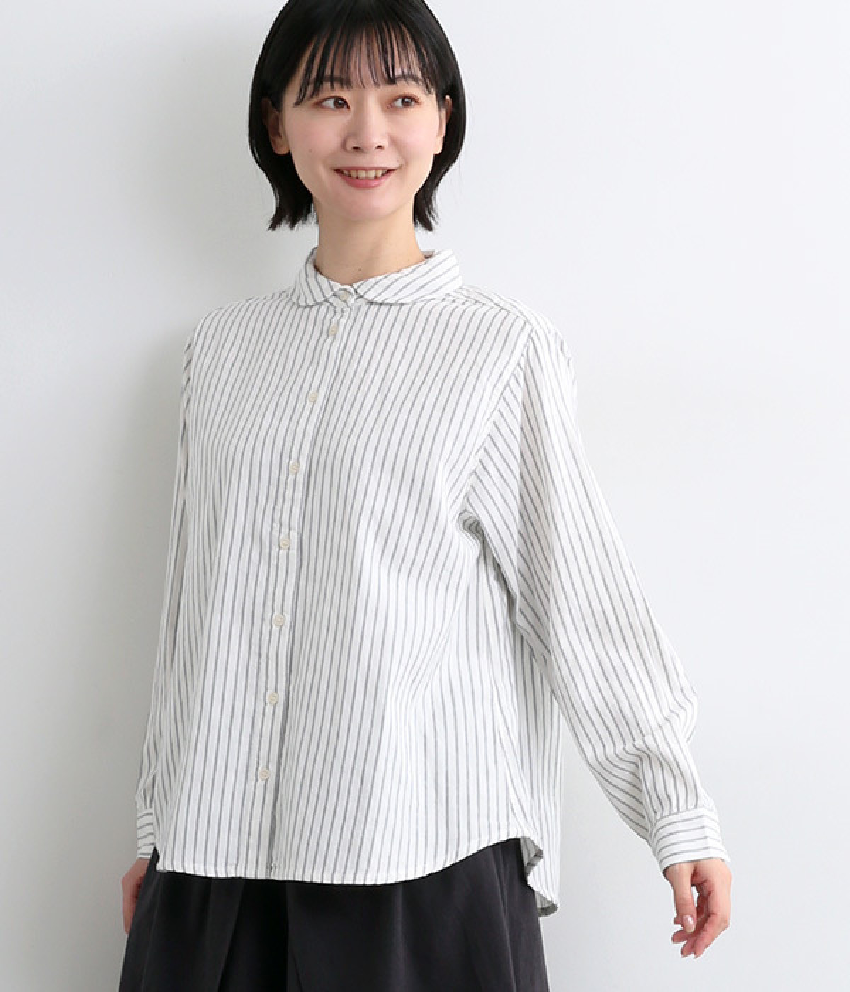 Wガーゼ 柄アソートブラウス(ホワイトストライプ-ONESIZE)