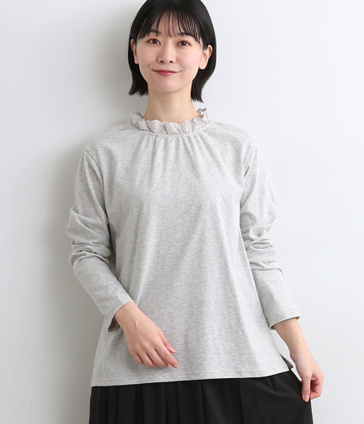 コットン ゴム入りレースカットソー(ライトグレー-ONESIZE)