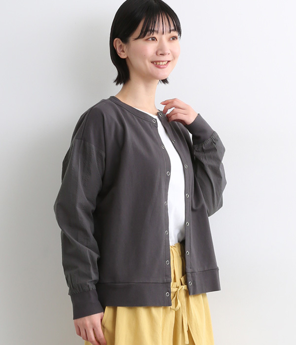コットン裏毛 カーディガン(チャコール-ONESIZE)