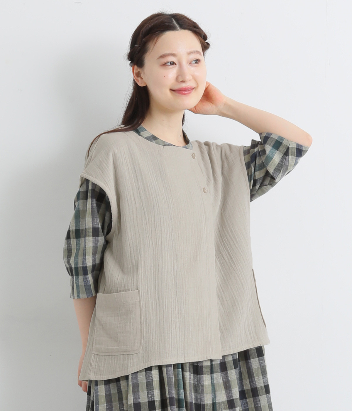 ダブルガーゼ 前開き ベスト(アイボリー-ONESIZE)