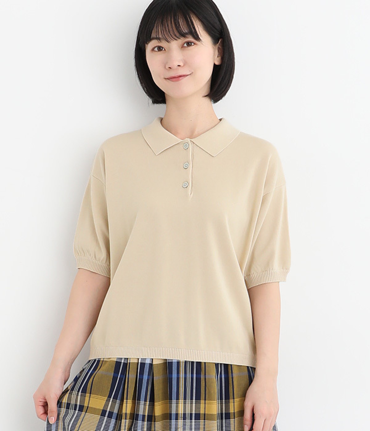 ドライタッチ コットン 5分袖ニットポロシャツ(アイボリー-ONESIZE)