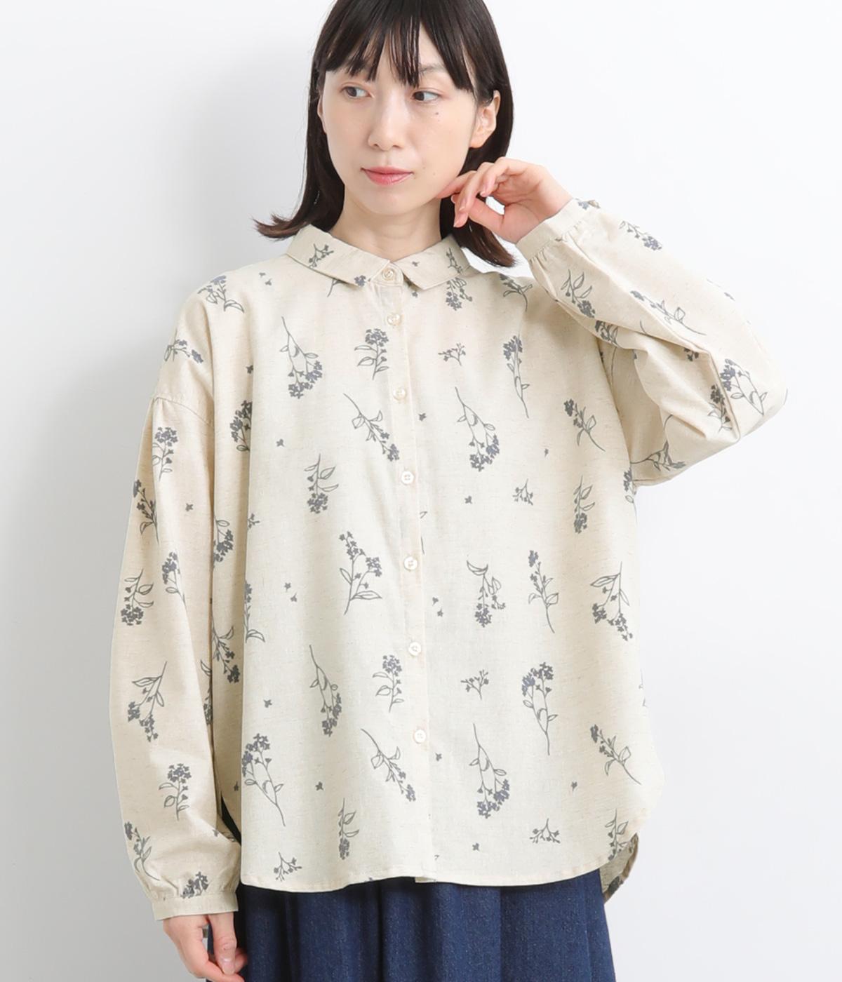コットンリネン 花柄フロッキーブラウス(アイボリー-ONESIZE)