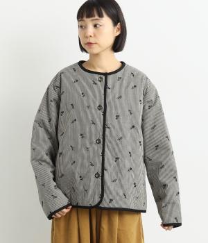 小花柄刺繍中綿キルトショートコート