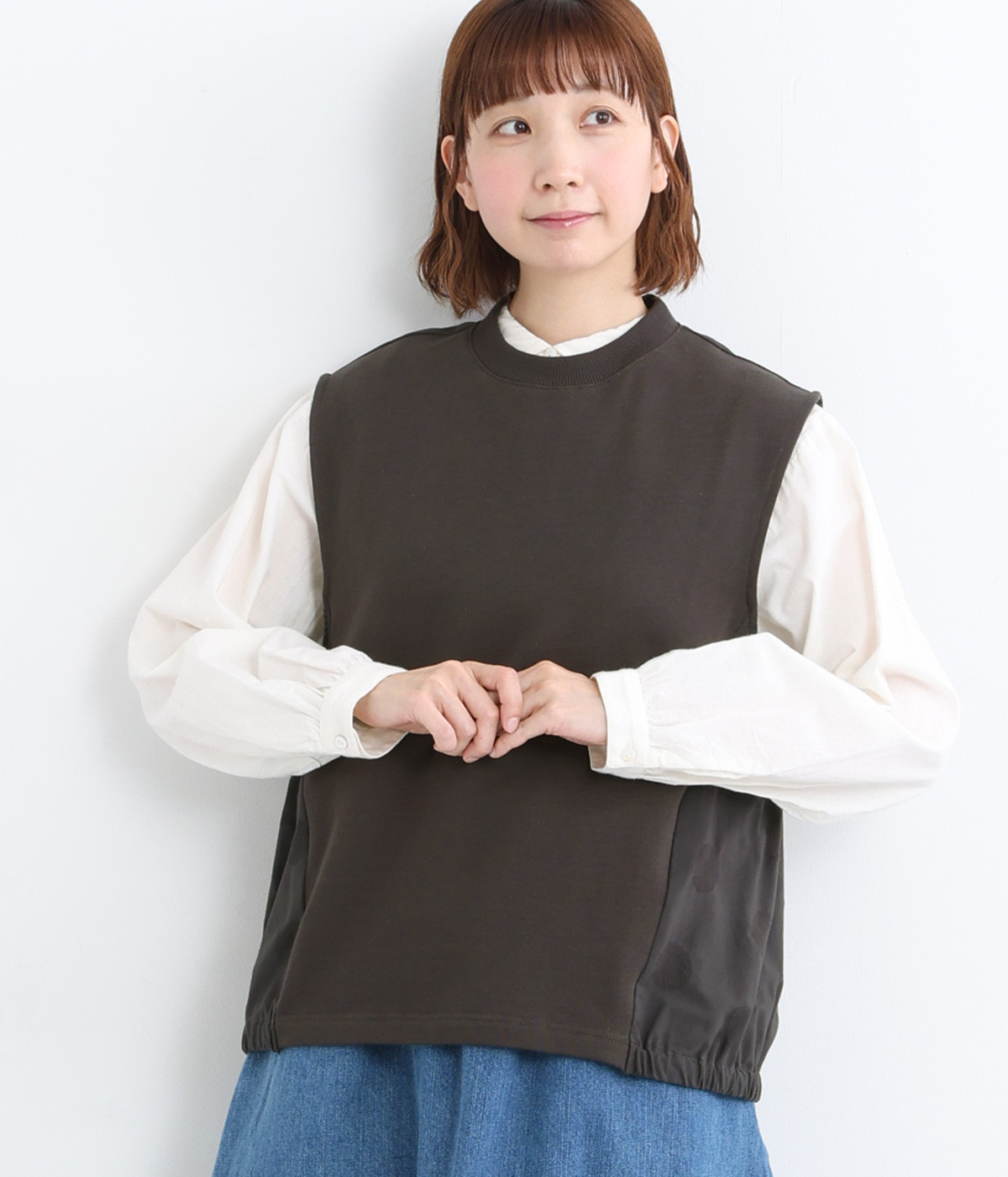 コットン裏毛 ドットベスト(チャコール-ONESIZE)