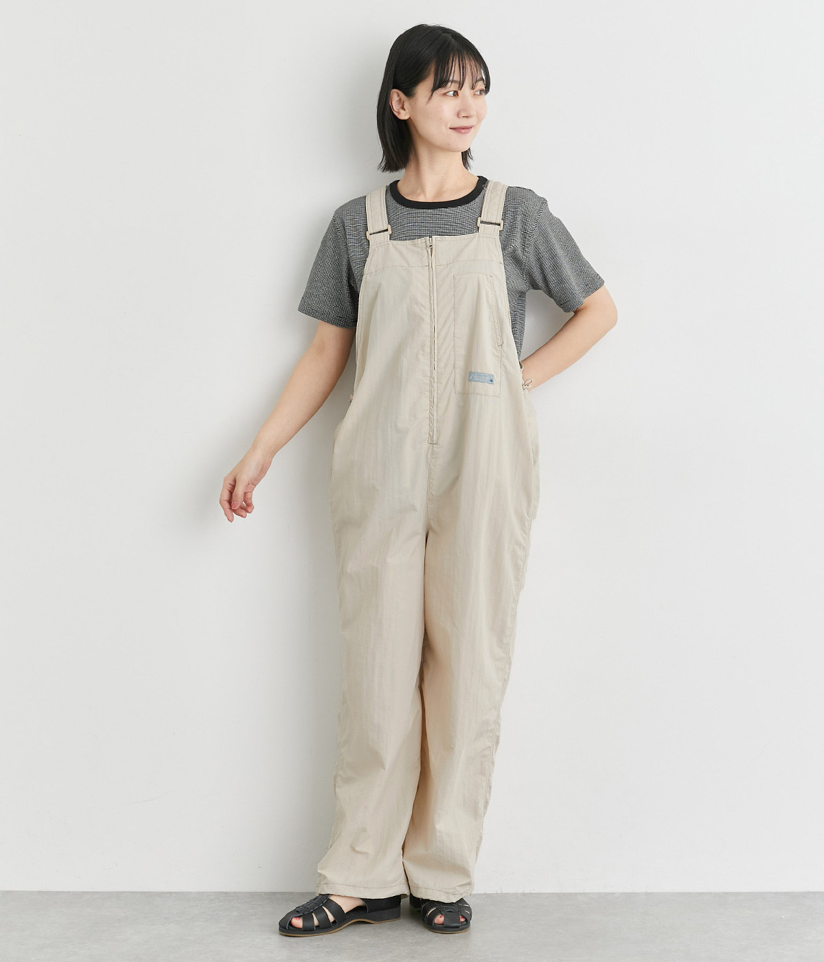 ZIPあきサロペット(ライトベージュ-L)