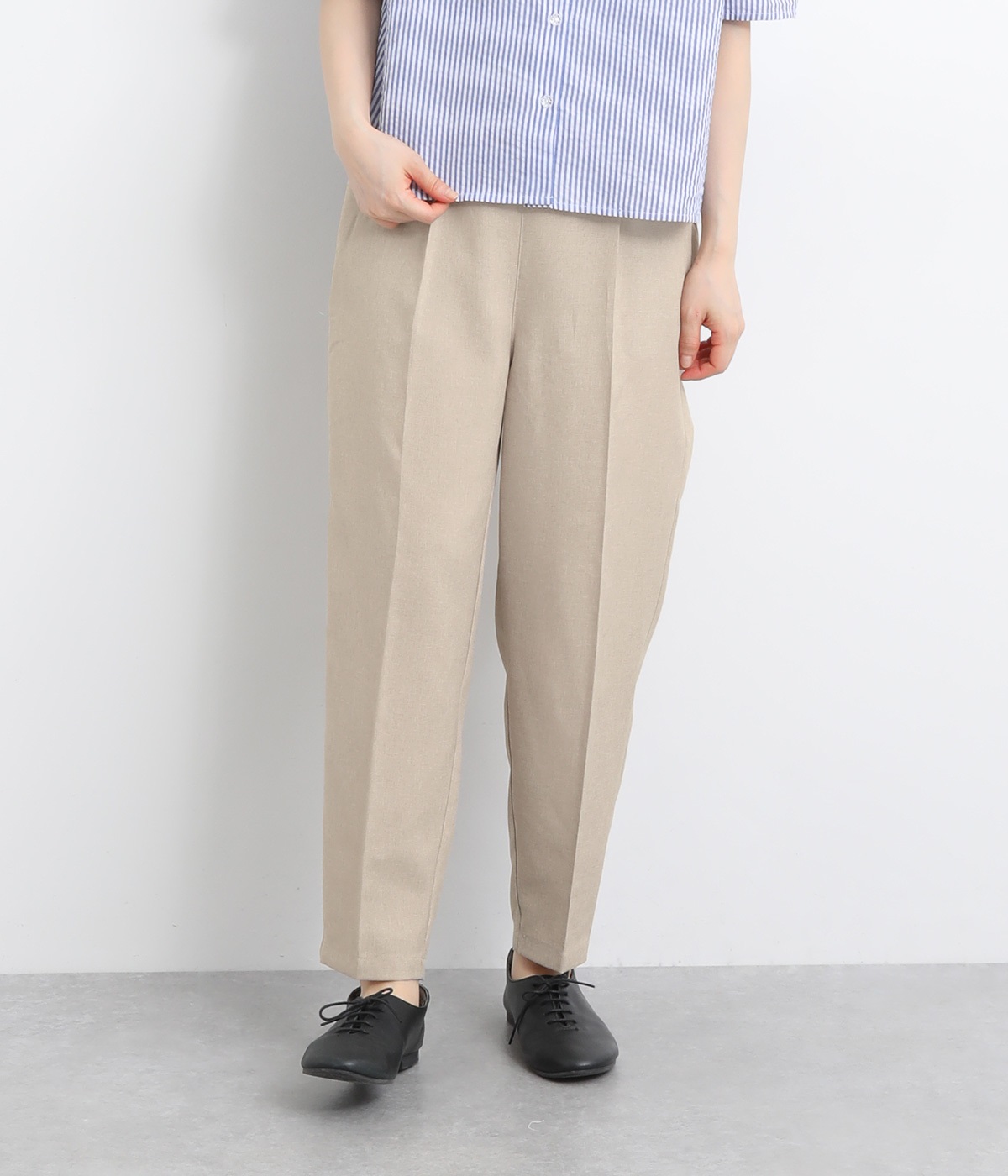 セットアップテーパードパンツ(リネンベージュ-L)