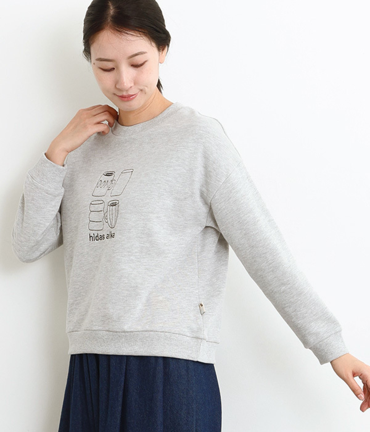 暮らしの刺繍入り裏毛プルオーバー(ライト杢グレー-L)