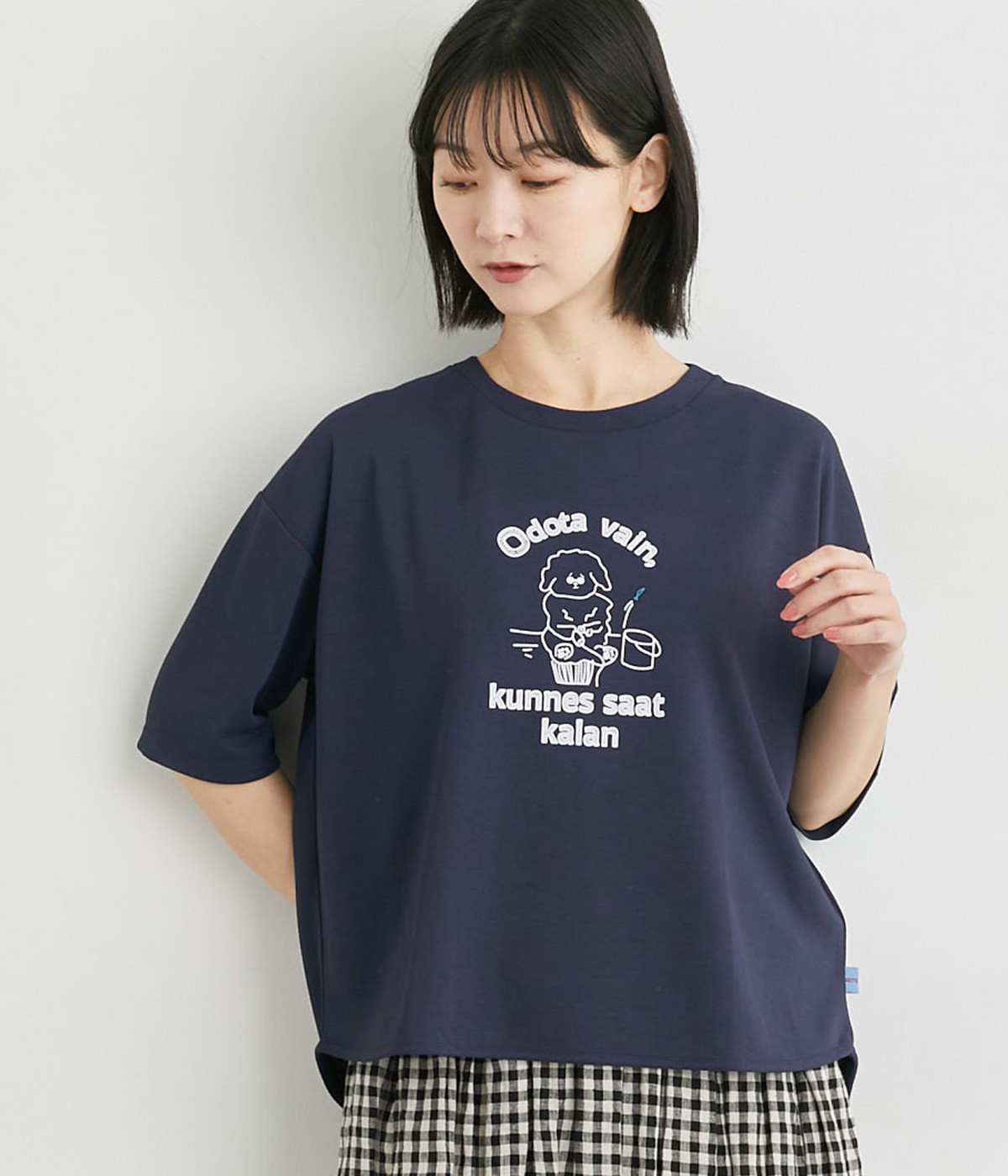 疾走するチャロTシャツ(ネイビー/釣り-L)
