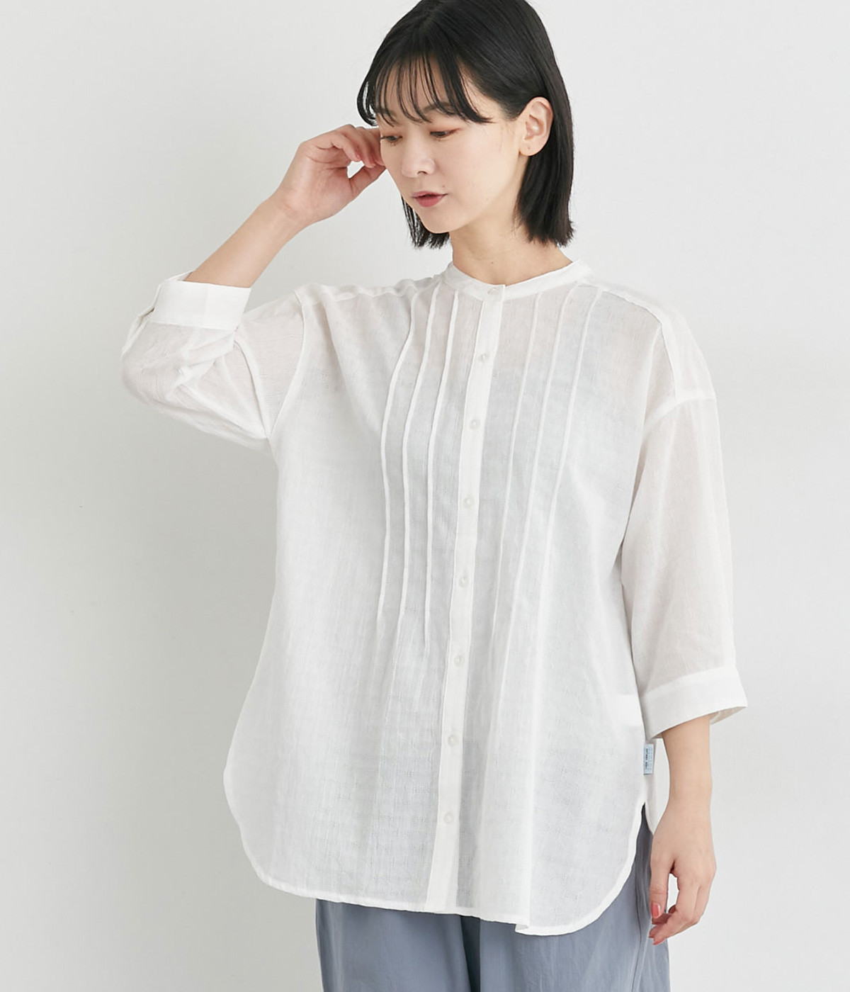 あじさいドット柄ロングシャツ(オフ-L)