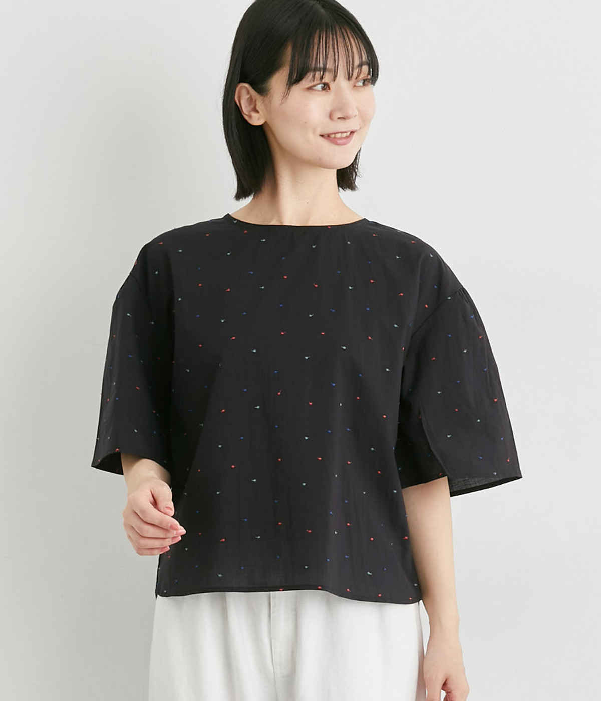 カラフルドット刺繍プルオーバー(ブラック-L)