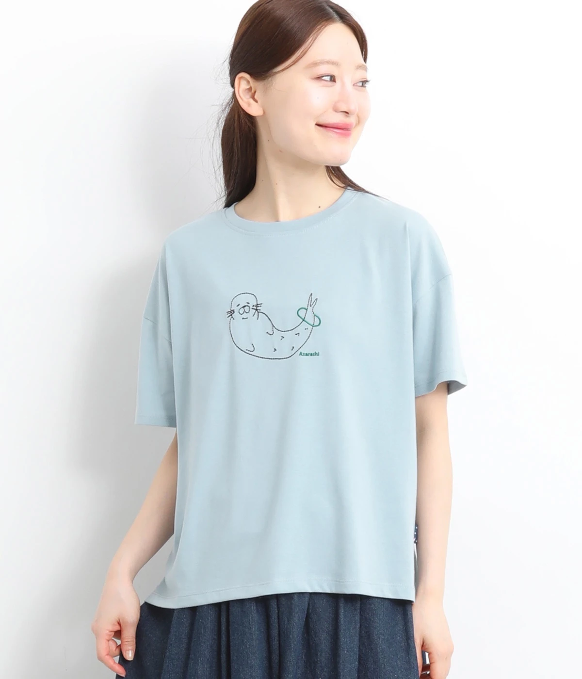 水族館刺繍Tシャツ(ブルー/アザラシ-L)