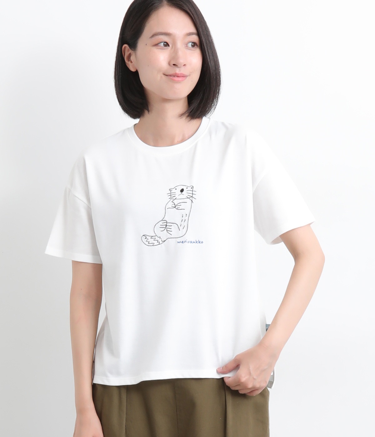 水族館刺繍Tシャツ(オフA/ラッコ-L)