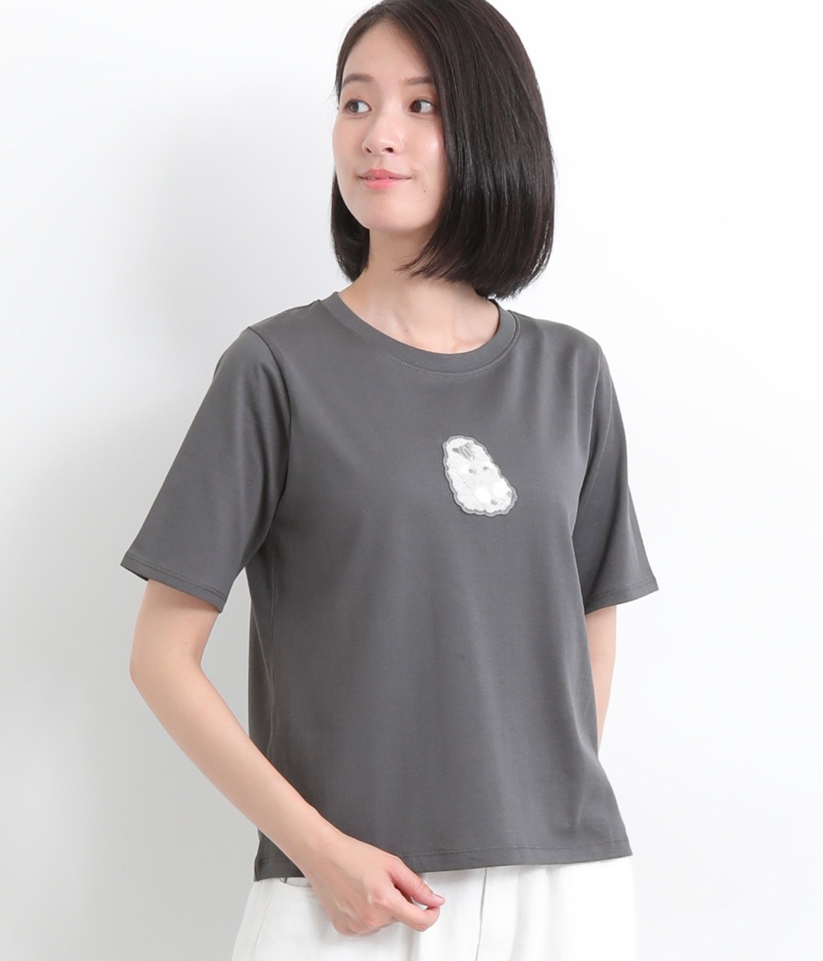 コットンアニマルパークワッペンTシャツ(チャコール-L)