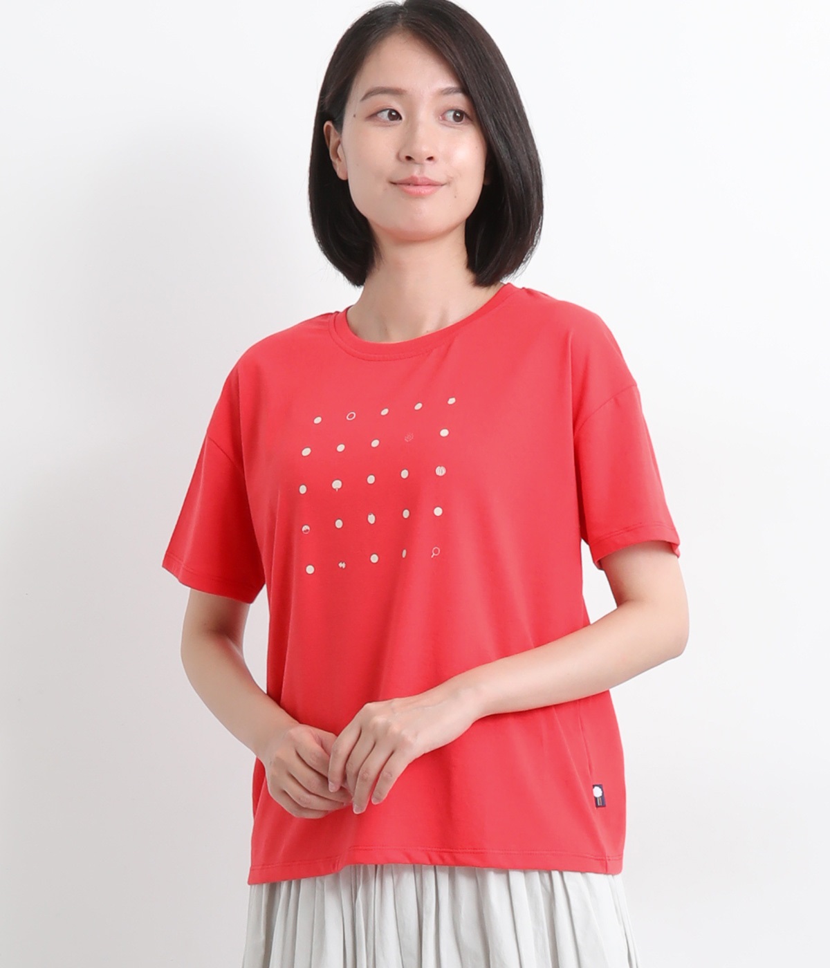 お祭りドットプリントTシャツ(レッド/お祭りいろいろ-L)
