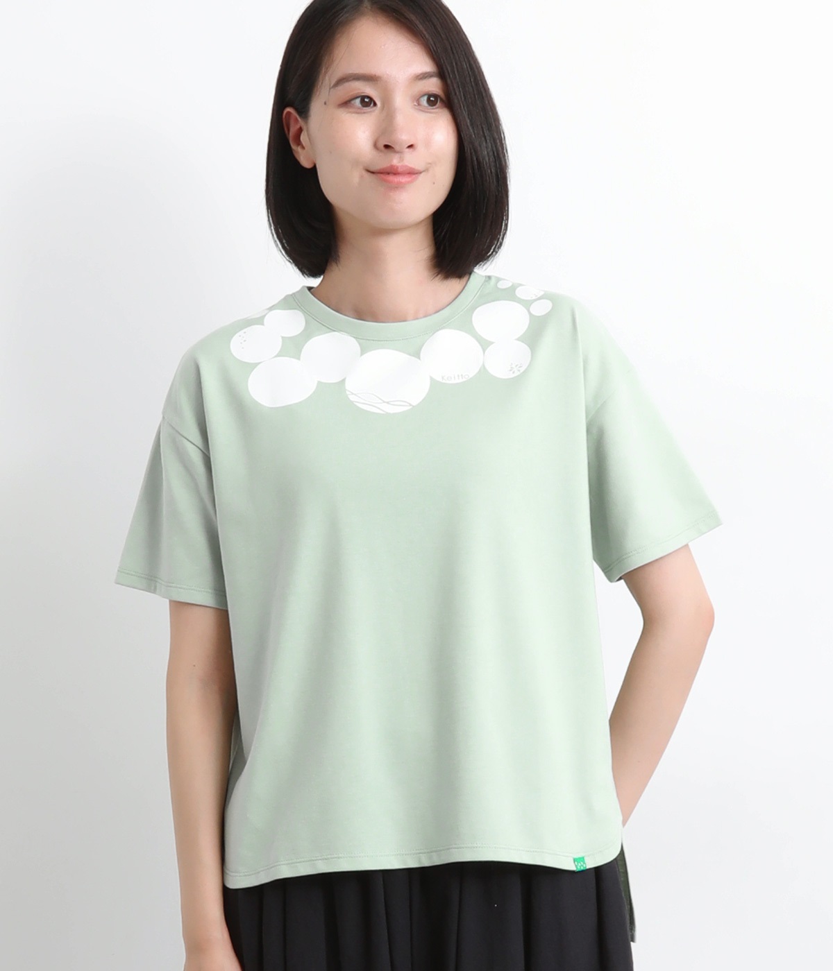 水玉プリントTシャツ(ミントグリーン-L)