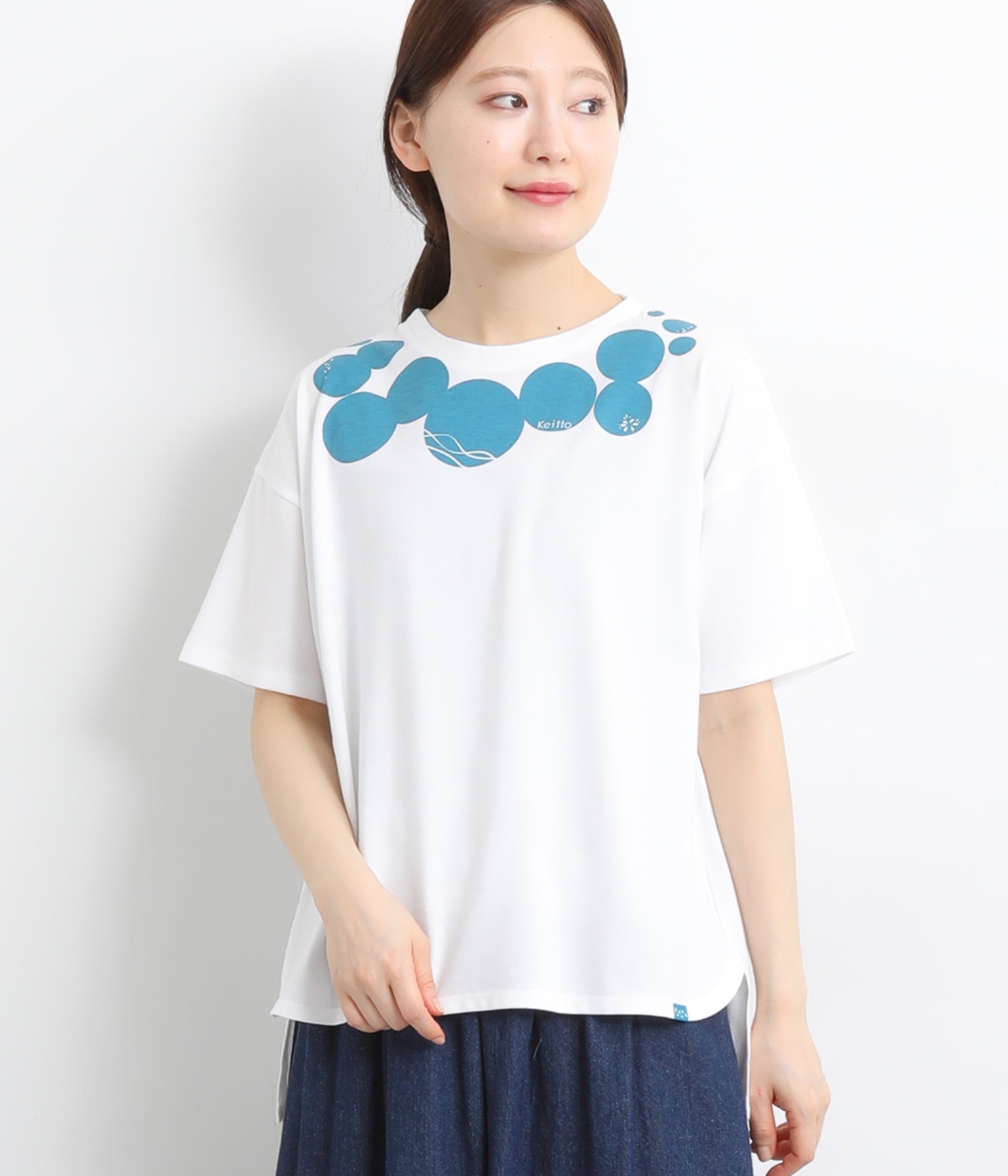 水玉プリントTシャツ(オフA/ブループリント-L)