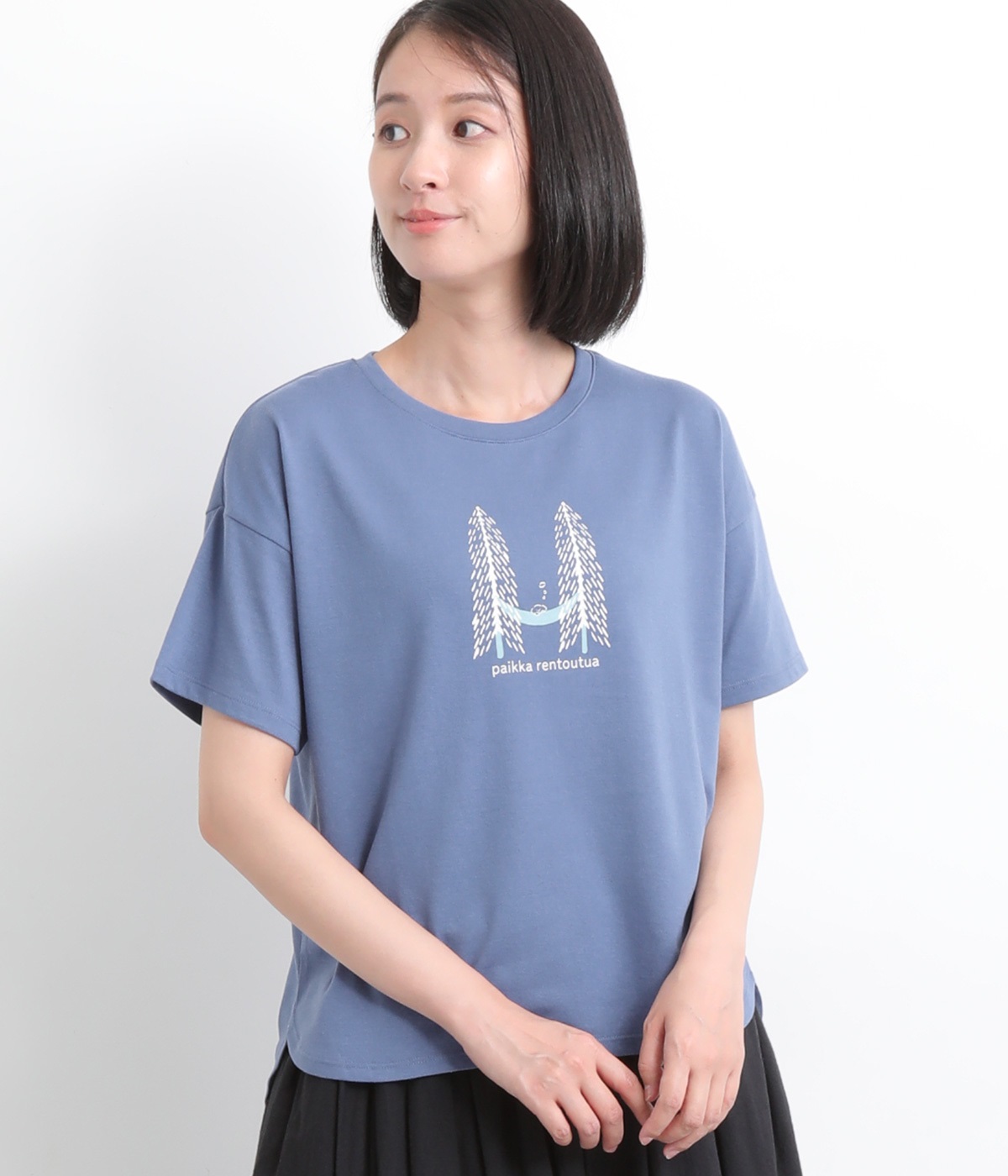 森林深呼吸プリントTシャツ(ブルー/ハンモック-L)