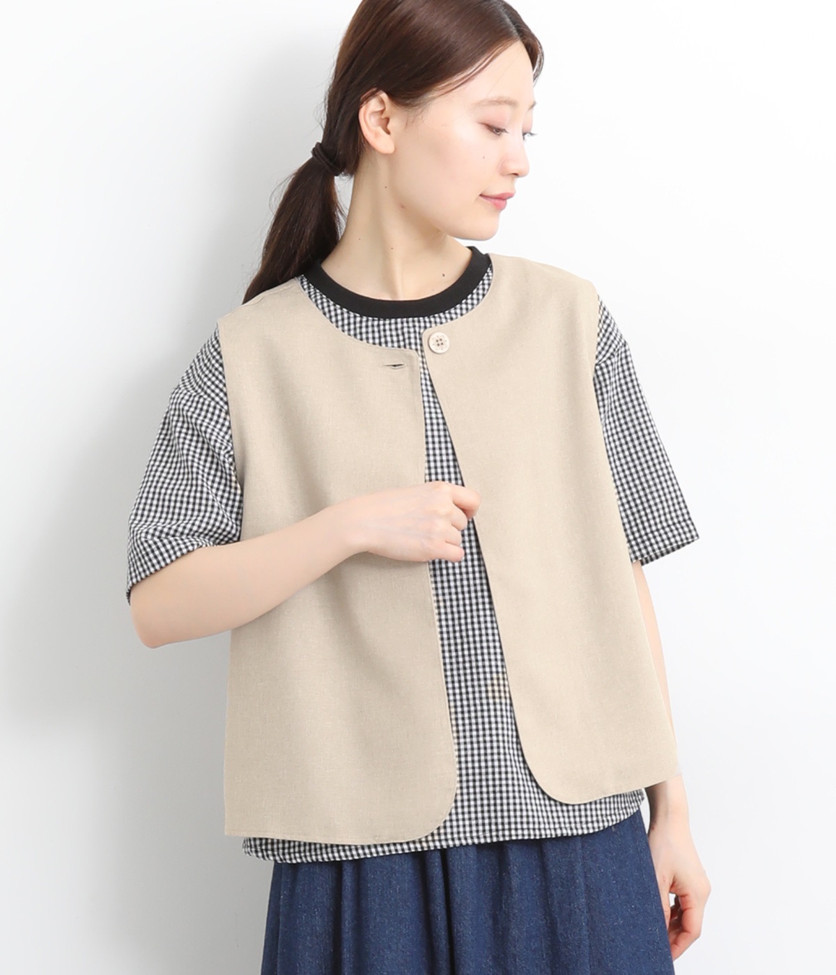 ポリエステルセットアップ2wayベスト(リネンベージュ-L)