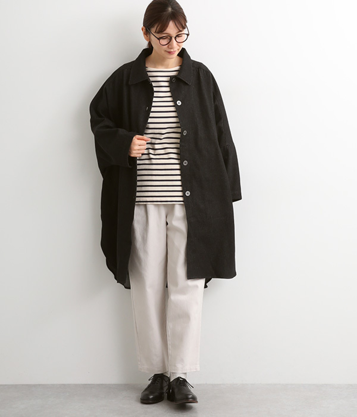 ドルマンステンカラーデニムコート(ブラックデニム-ONESIZE)