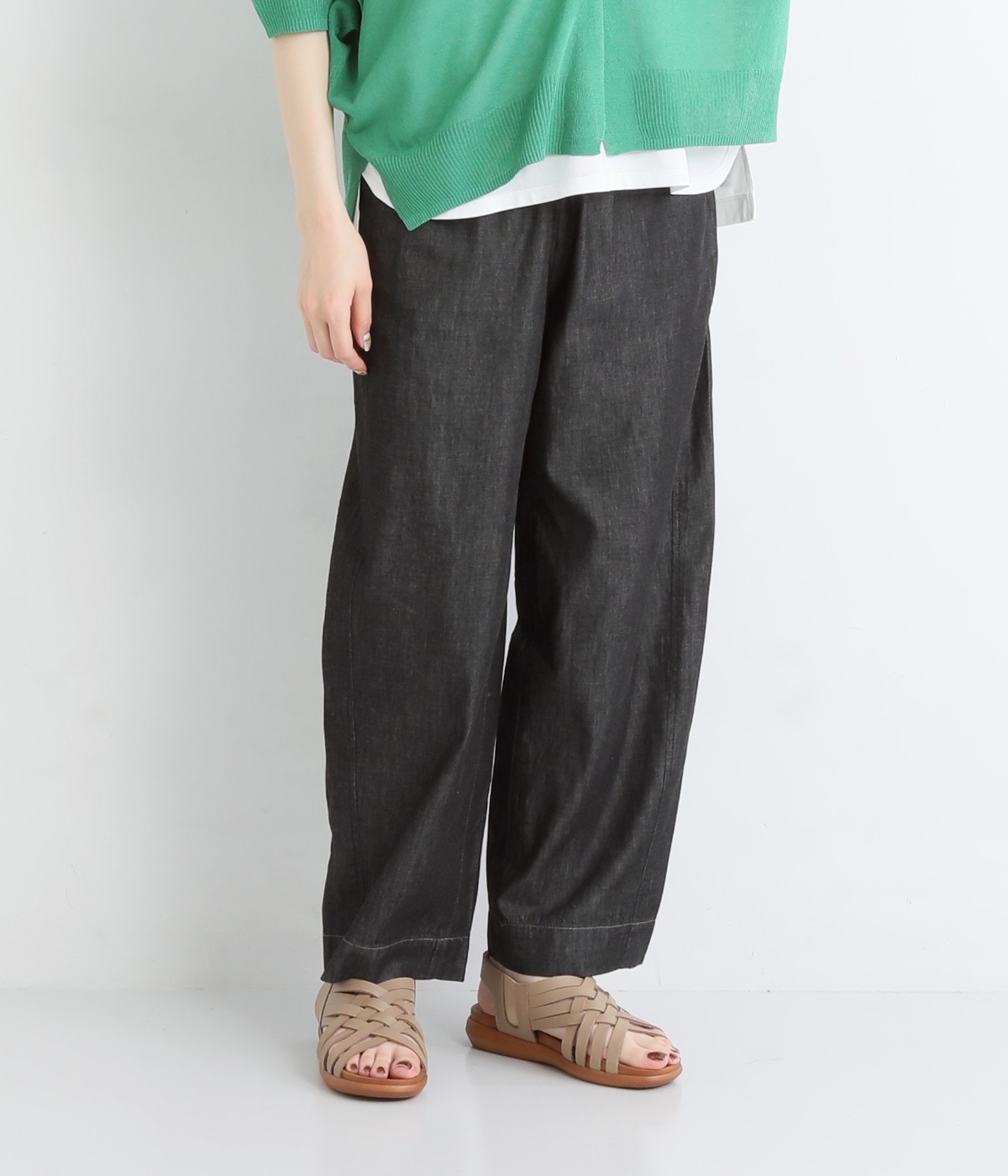 ライトオンスデニム4.5OZ　テーパードパンツ(ブラックデニム-L)